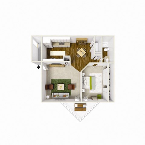 3D floorplan of 1 bedroom 1 bath at Sundial Apartments, Wilsonville, OR